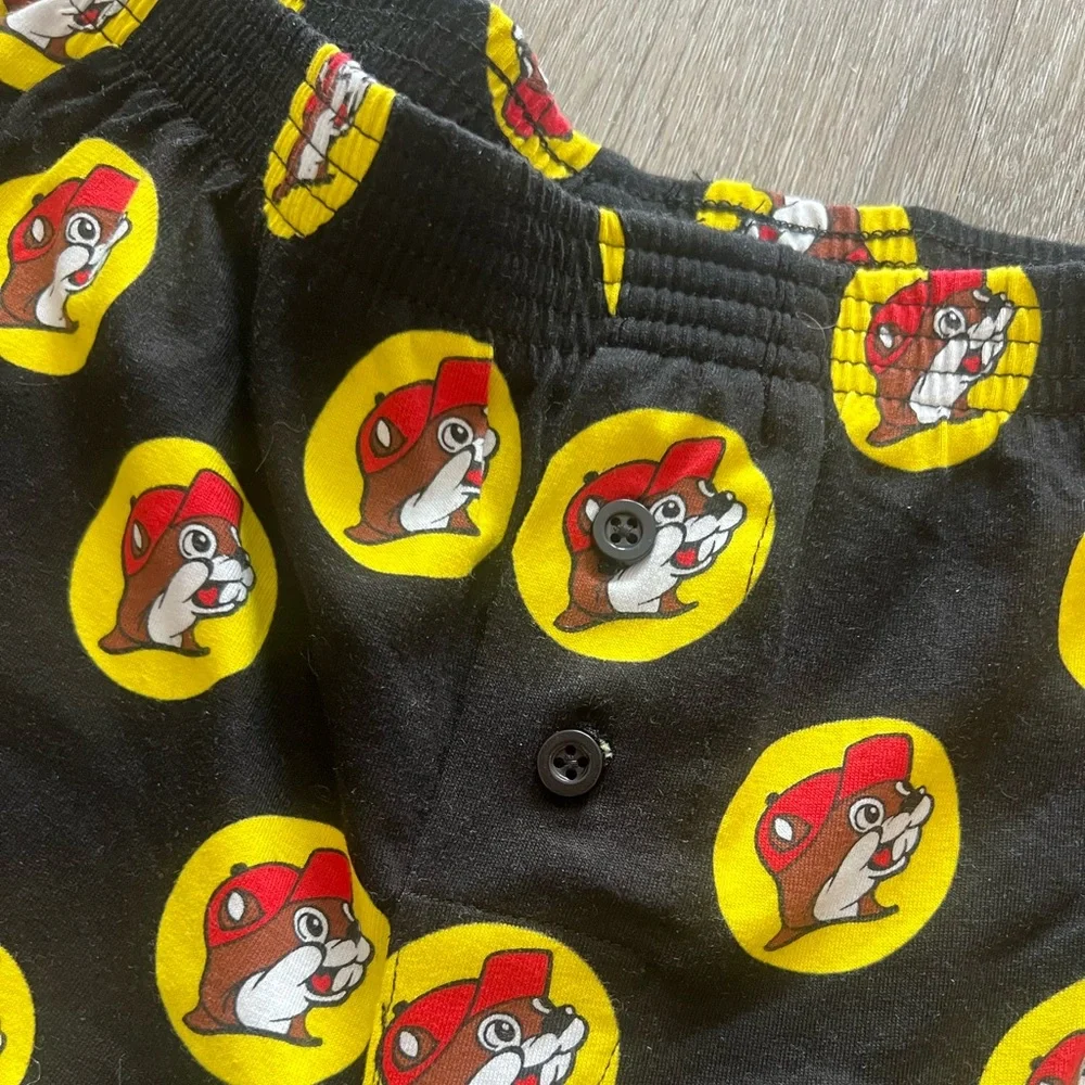 Buc-ee’s Adult Boxer Shorts Black Logo Print Unisex Sleepwear Size Small